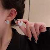 White Heart Studs-Anti Tarnish || Waterproof